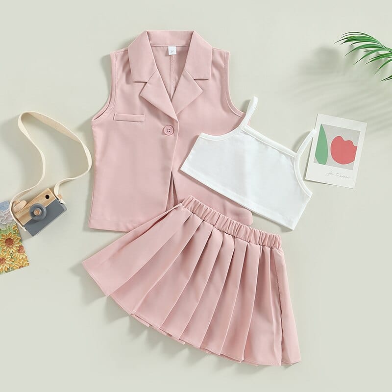 3pcs Solid Camisole Elastic Pleated Skirt