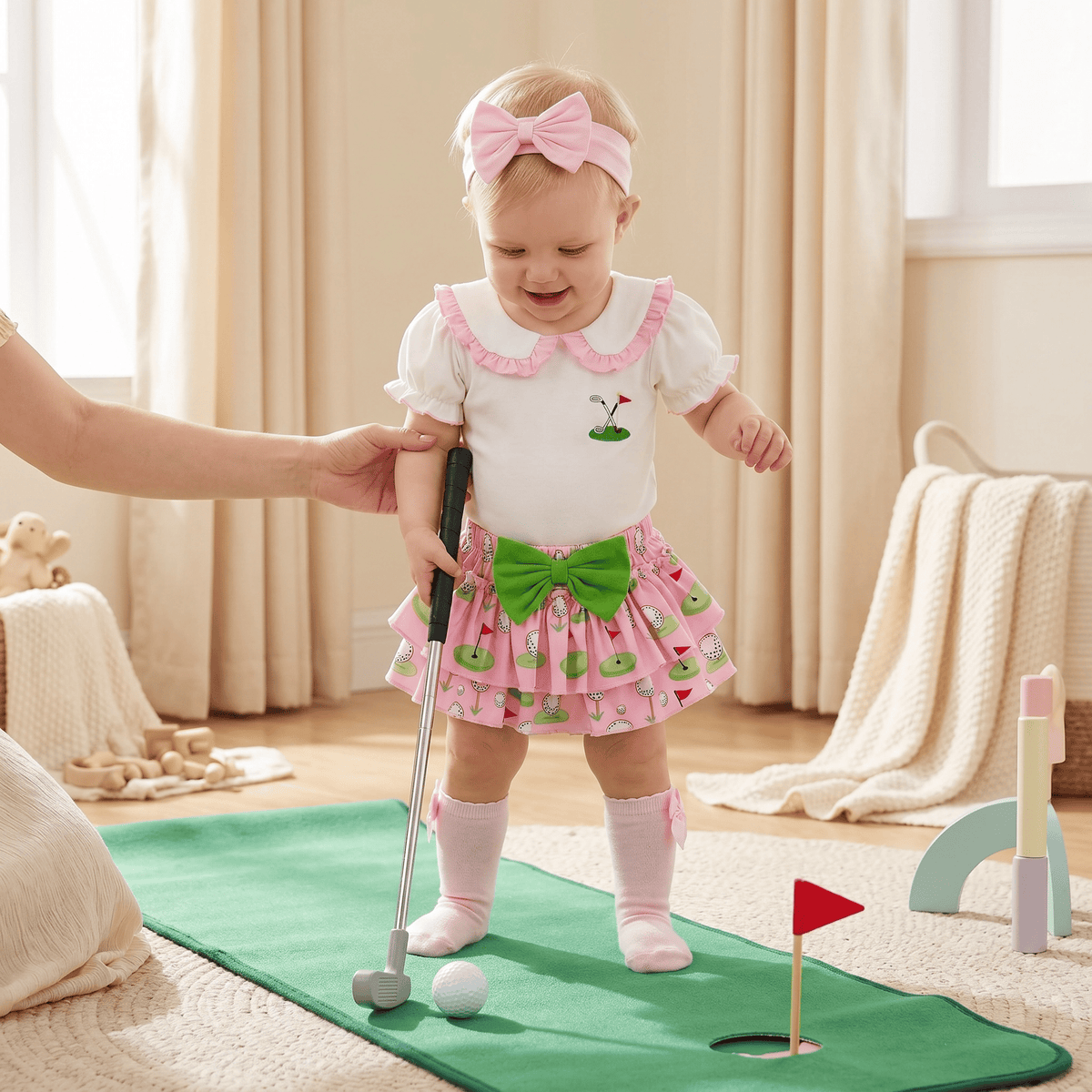 4-Piece Golf Print Romper & Shorts Set