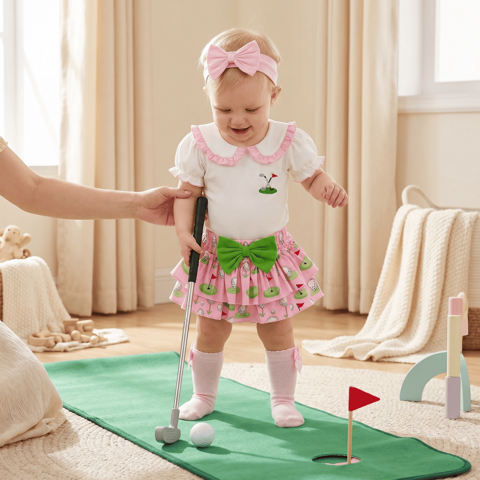 4-Piece Golf Print Romper & Shorts Set