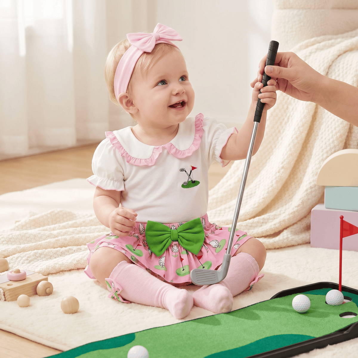 4-Piece Golf Print Romper & Shorts Set