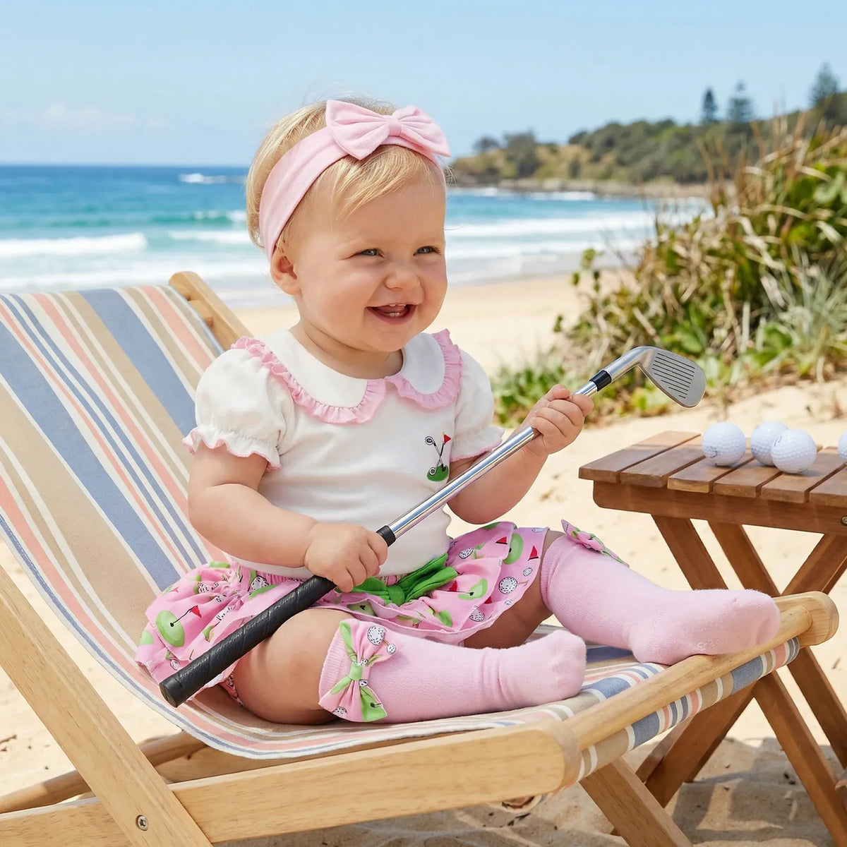 4-Piece Golf Print Romper & Shorts Set