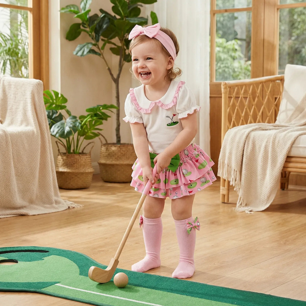 4-Piece Golf Print Romper & Shorts Set