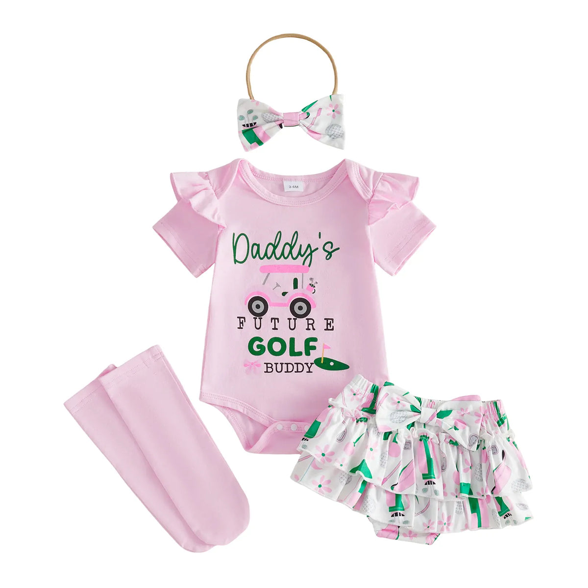 Daddy’s Future Golf Buddy / 3M 4-Piece Summer Golf Romper &amp; Shorts Outfit
