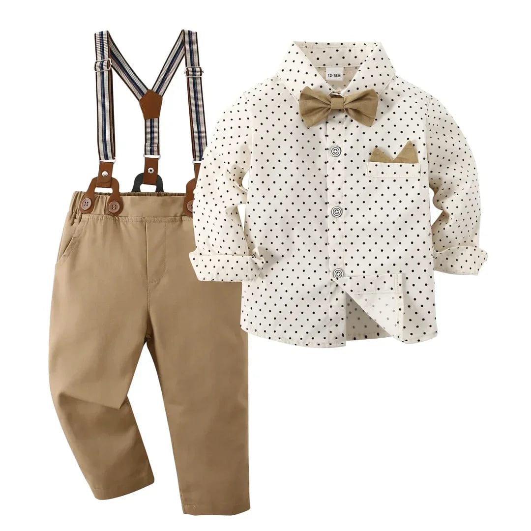 strapless open back dress 4pcs Boys Formal Suit, Khaki / 4T