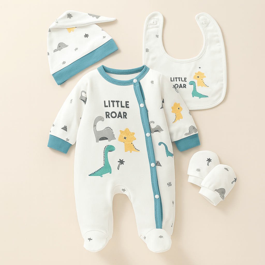 Blue Dino Set / 0-1M 4PCS Newborn Baby Outfit Set