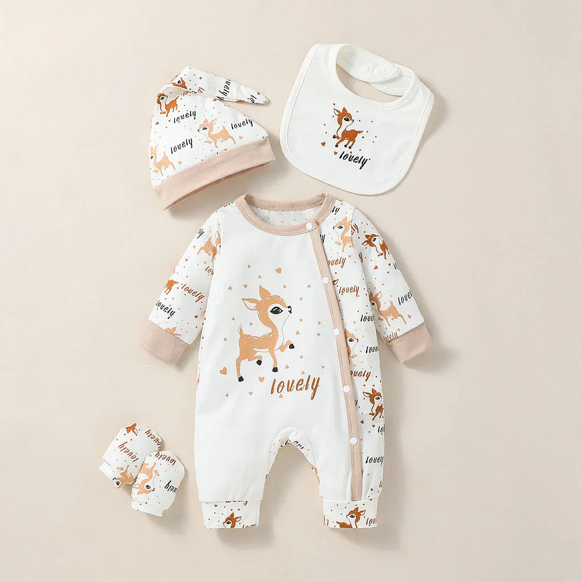 Beige Safari Set / 0-1M 4PCS Newborn Baby Outfit Set