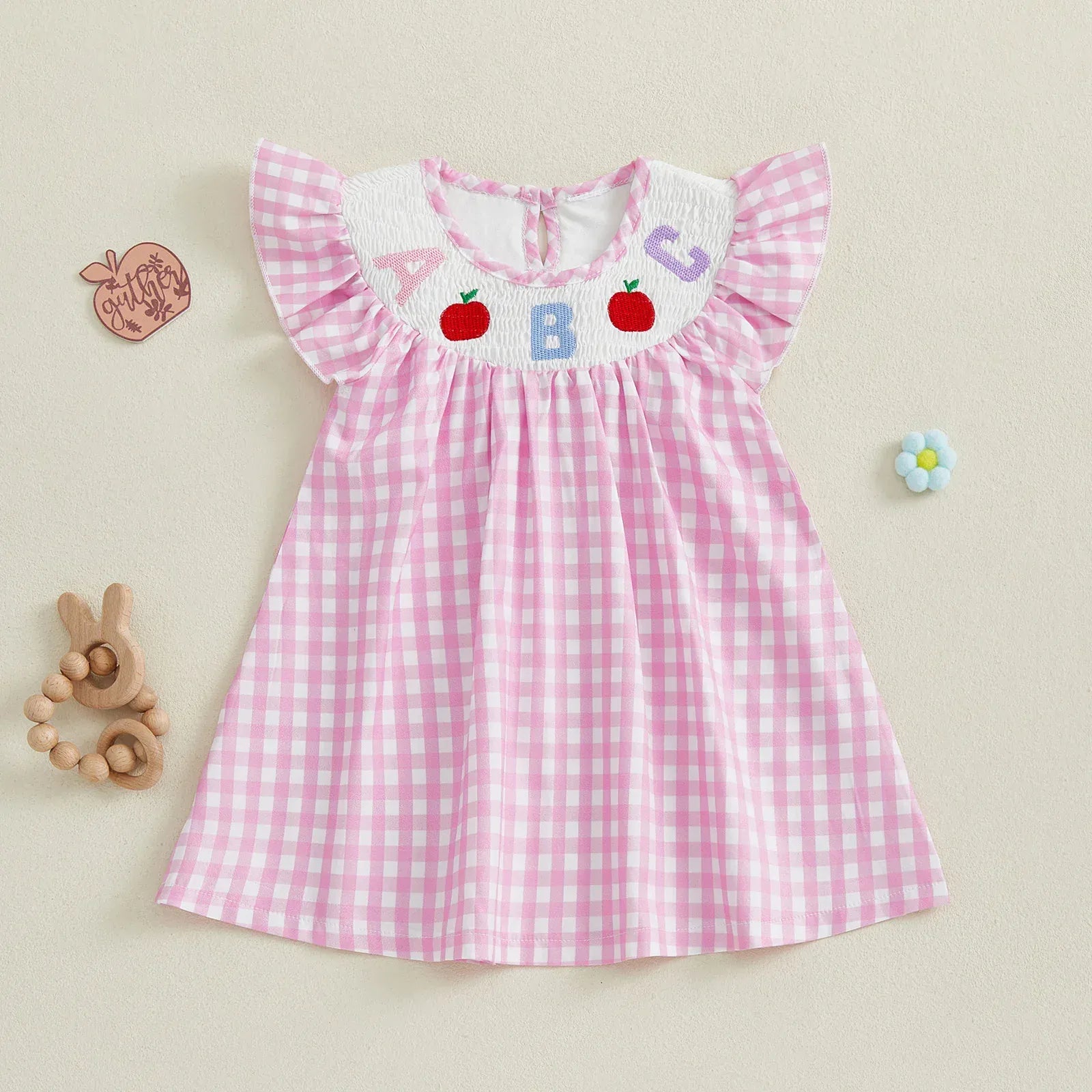 ABC Apple Embroidery Plaid Dress