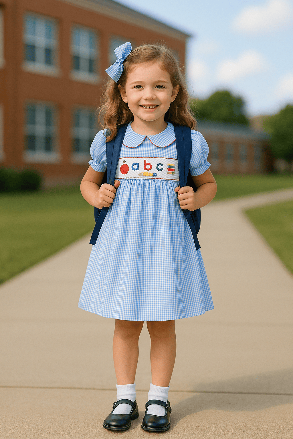 ABC Embroidered Plaid Dress