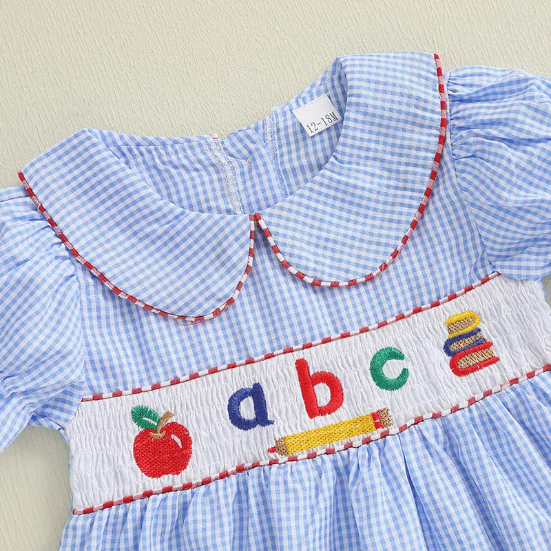 ABC Embroidered Plaid Dress