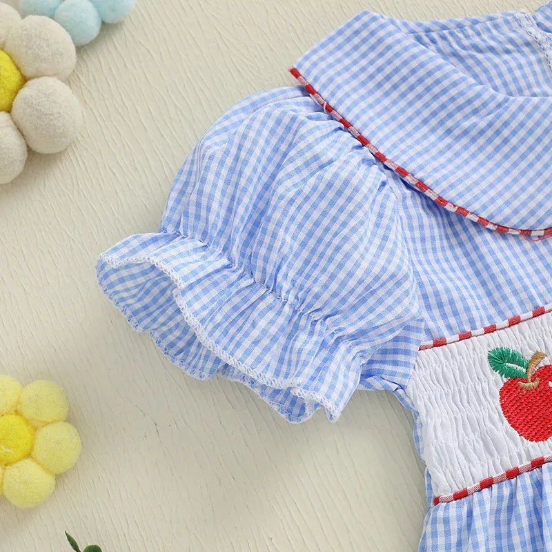 ABC Embroidered Plaid Dress