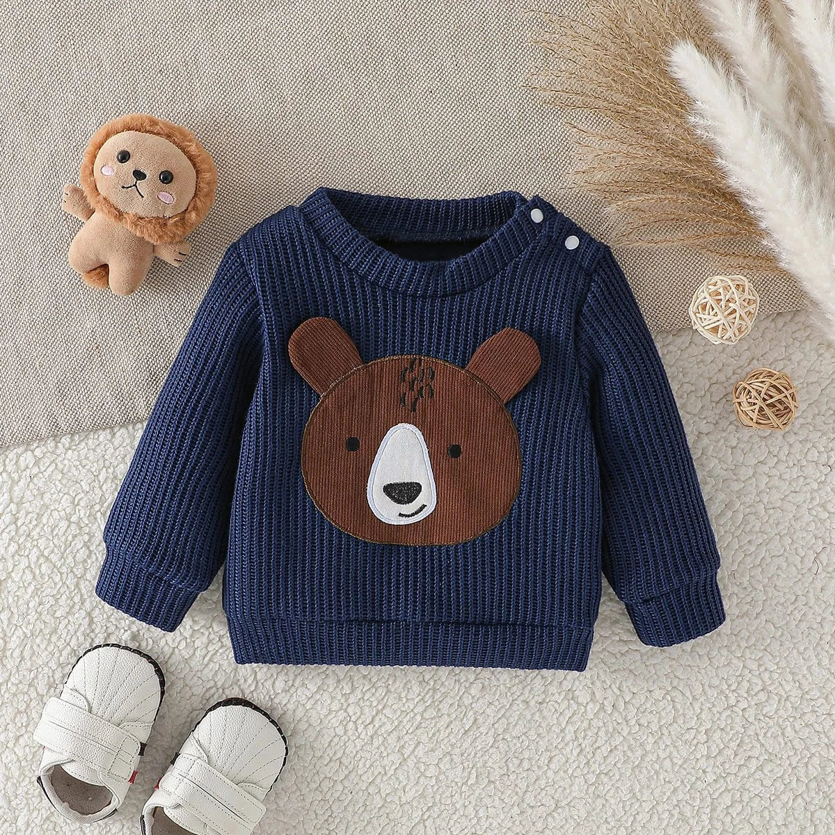 Blue / 3-6M Adorable Baby Boys Bear Sweater