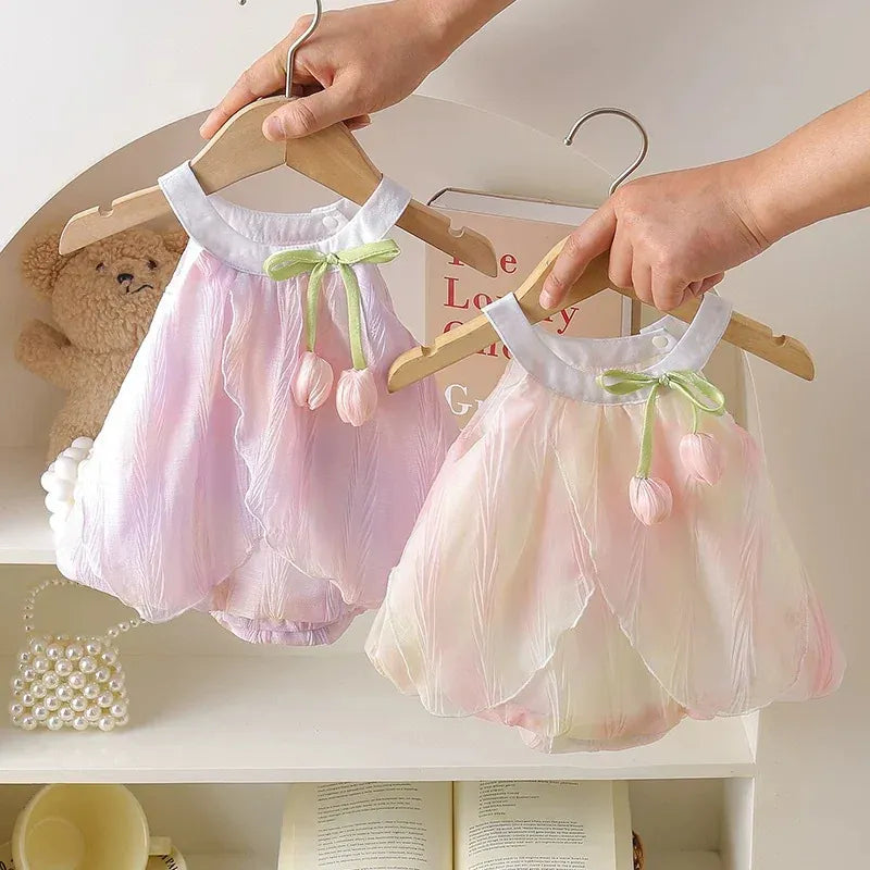 Adorable Baby Girls Tulip Decor Bodysuit
