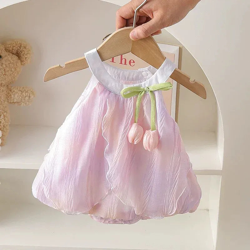 Purple / 3-6M Adorable Baby Girls Tulip Decor Bodysuit