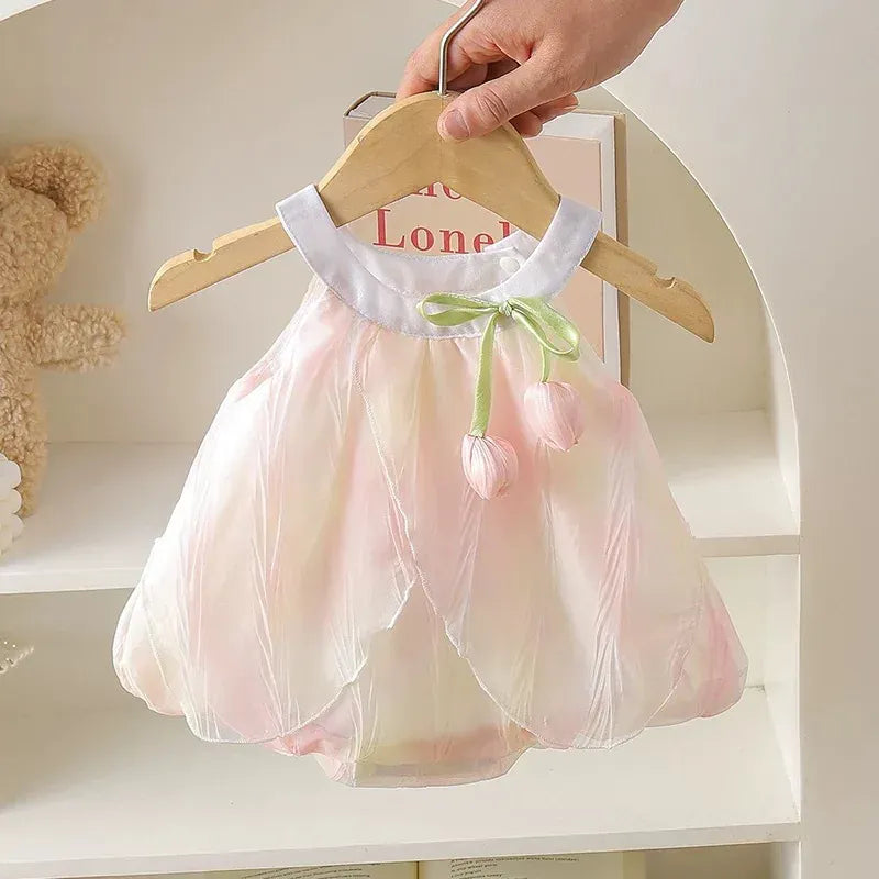 Pink / 3-6M Adorable Baby Girls Tulip Decor Bodysuit