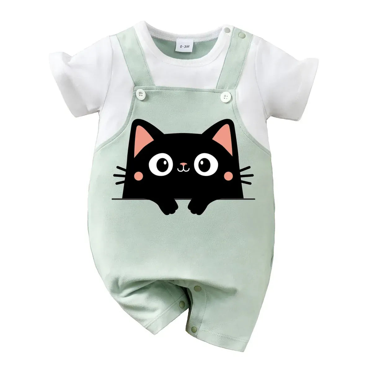 Green / 0-3M Adorable Black Cat Baby Romper