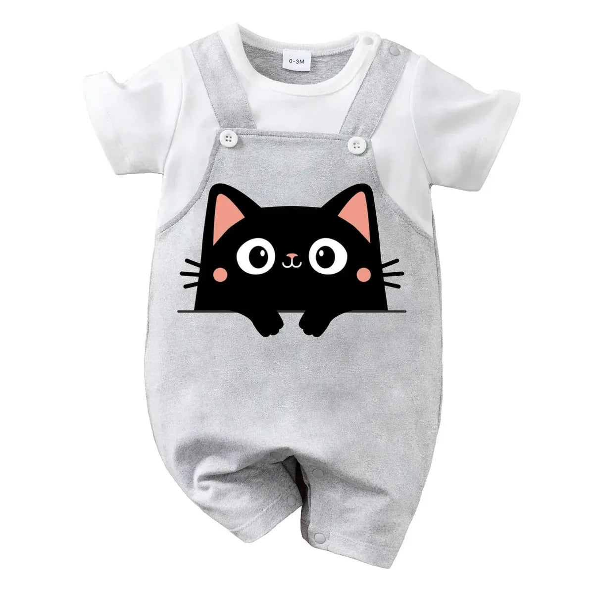 Gray / 0-3M Adorable Black Cat Baby Romper
