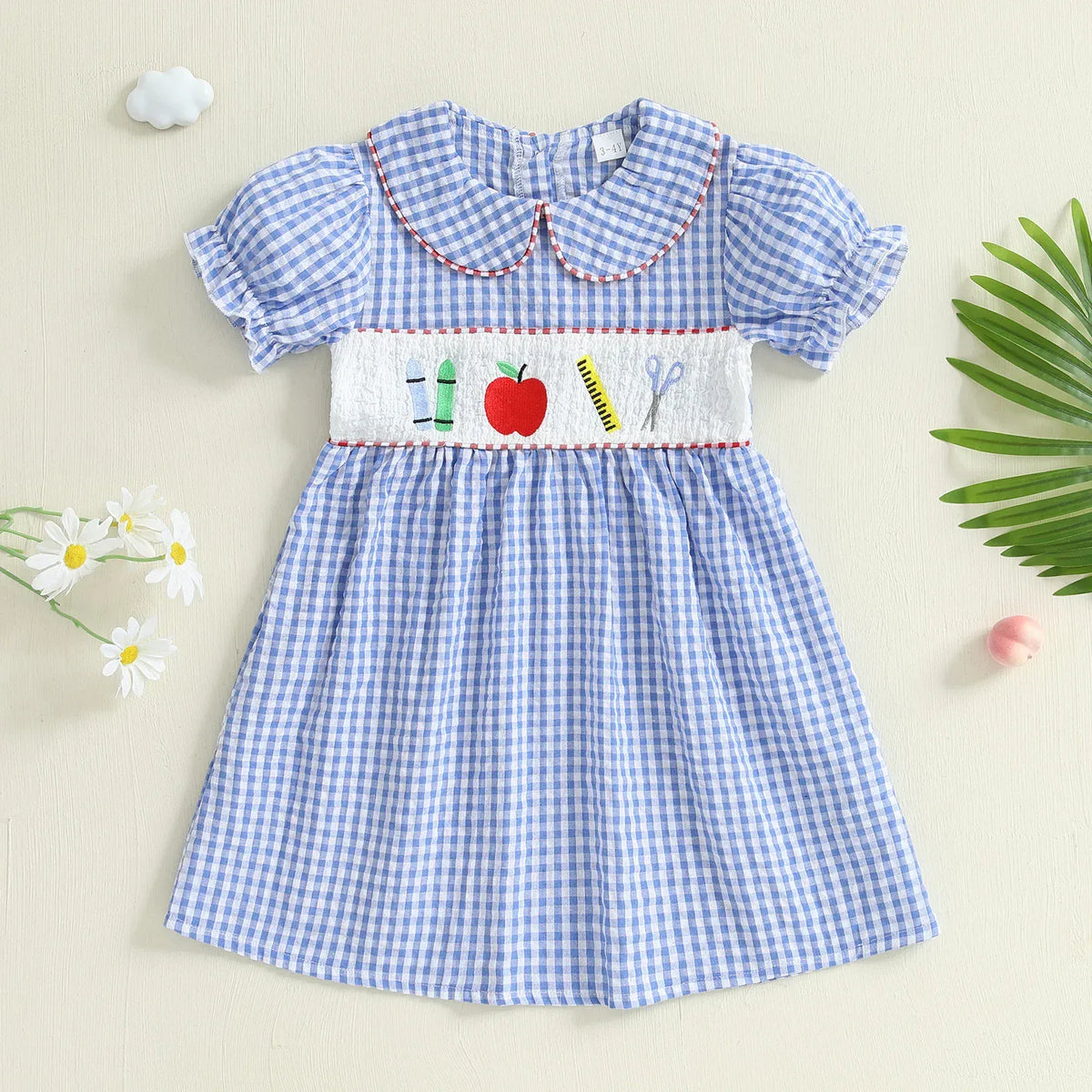 Apple Embroidery Plaid Dress