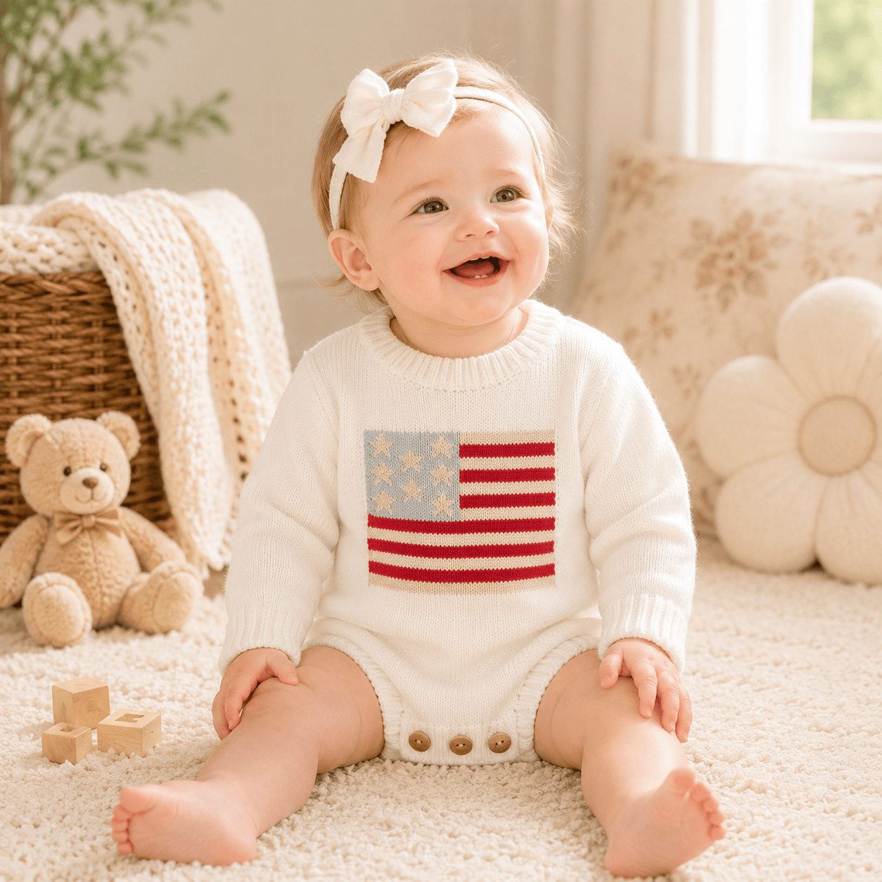 Baby 4th of July Flag Pattern Knit Sweater Bodysuit