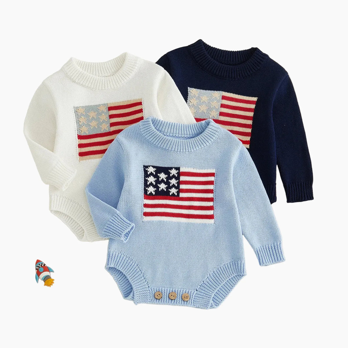 Baby 4th of July Flag Pattern Knit Sweater Bodysuit