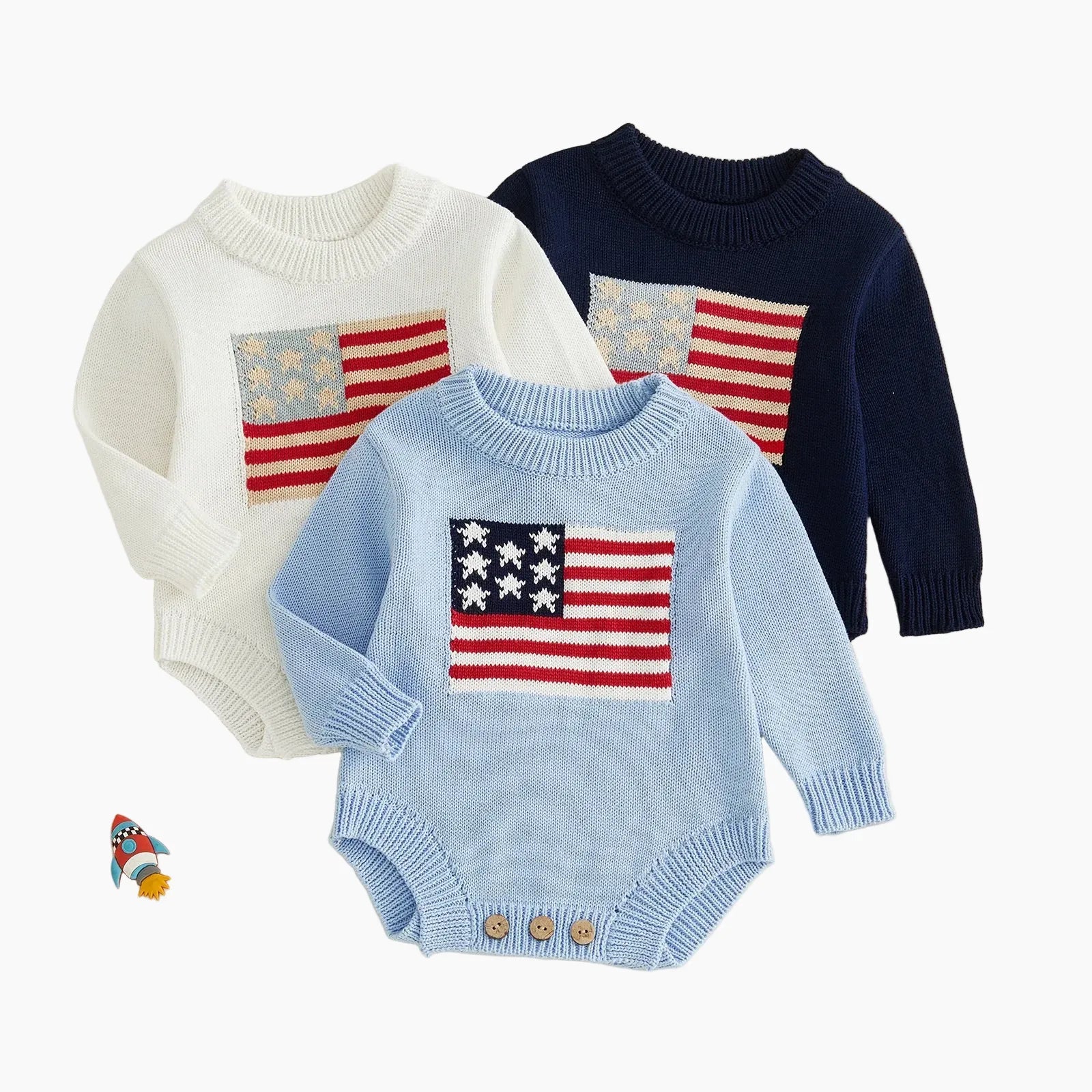 Baby 4th of July Flag Pattern Knit Sweater Bodysuit