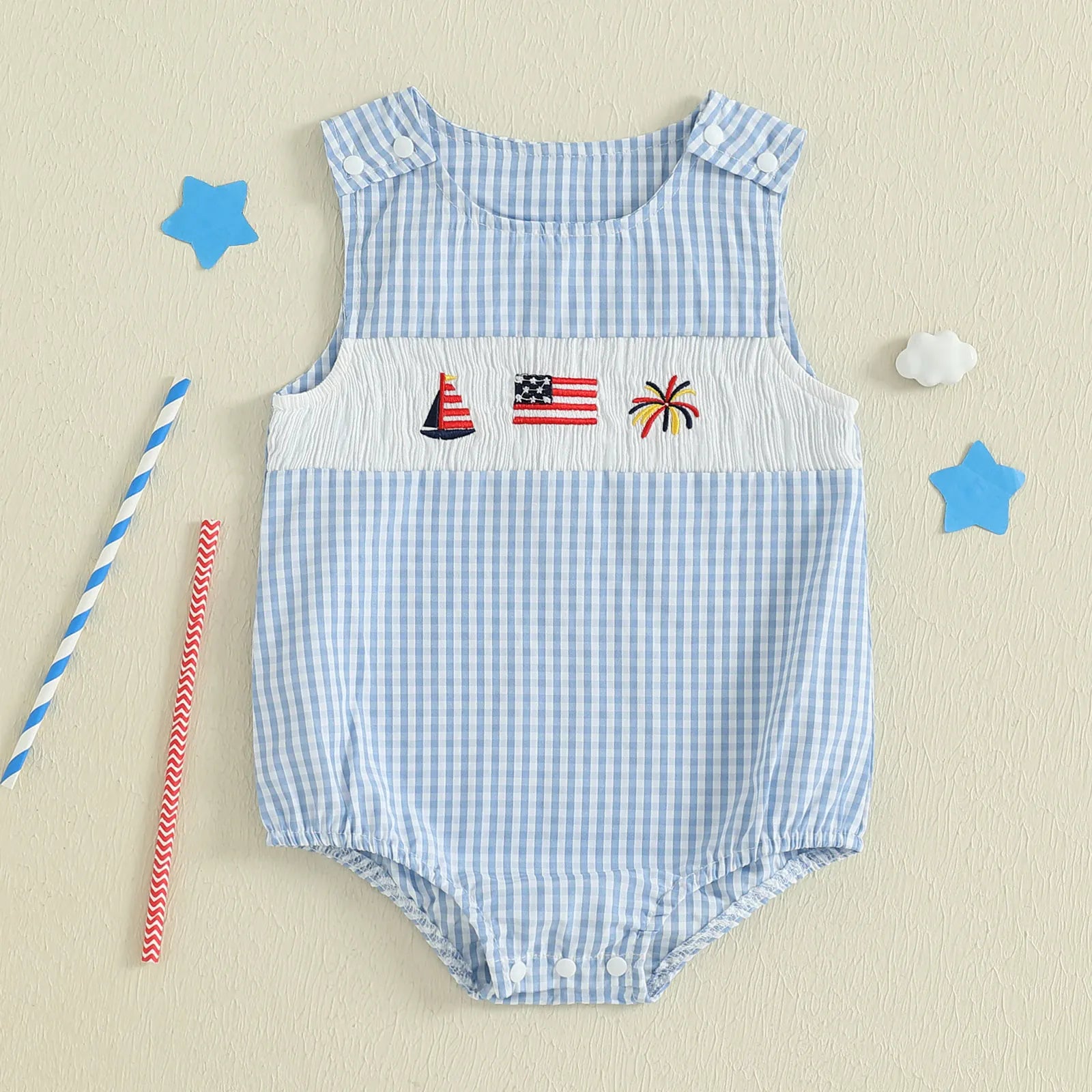 Baby 4th of July Smocked Flag Embroidery