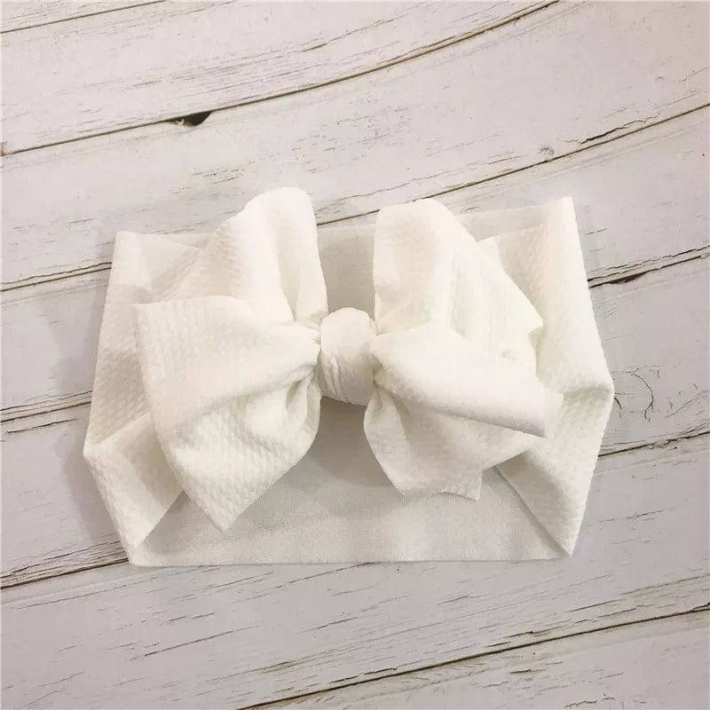 WHITE Baby Accessories Infant Baby Girl Cute Soft Bow Headband Newborn Solid Headwear Headdress Nylon Elastic Hair Band Gifts Props