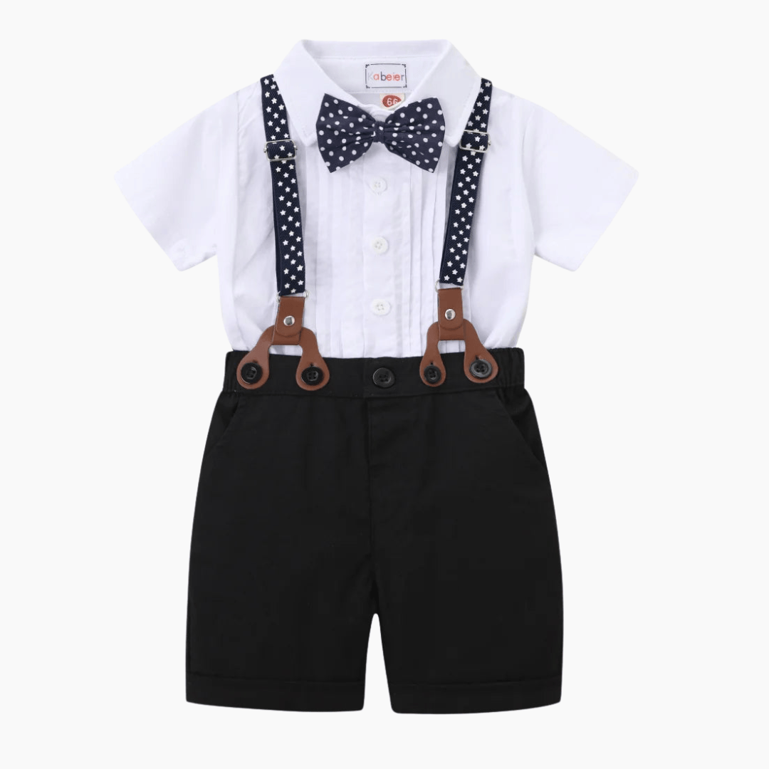 Baby Boy Formal Outfit with Bow Tie and Suspenders