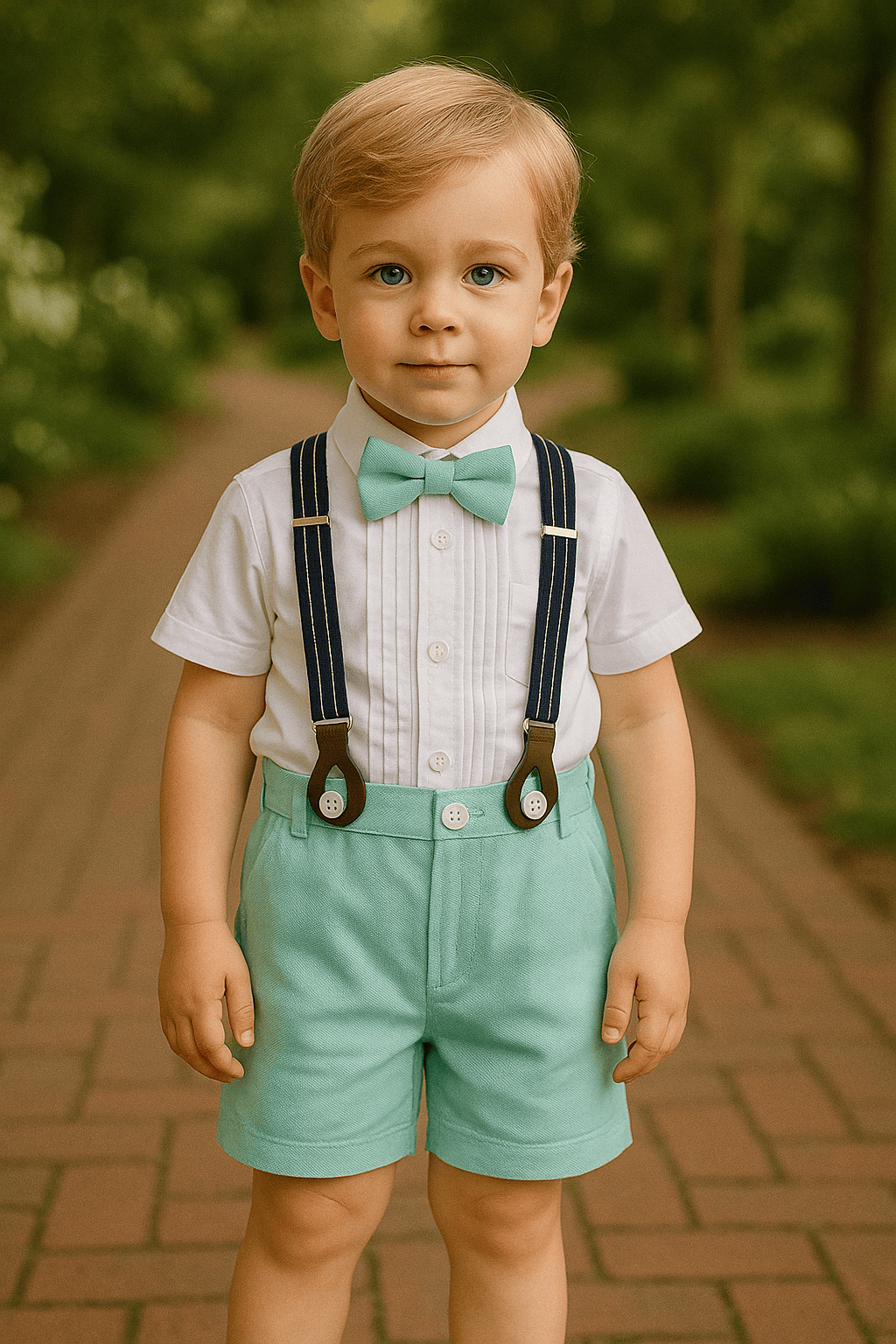 Baby Boy Formal Outfit with Bow Tie and Suspenders