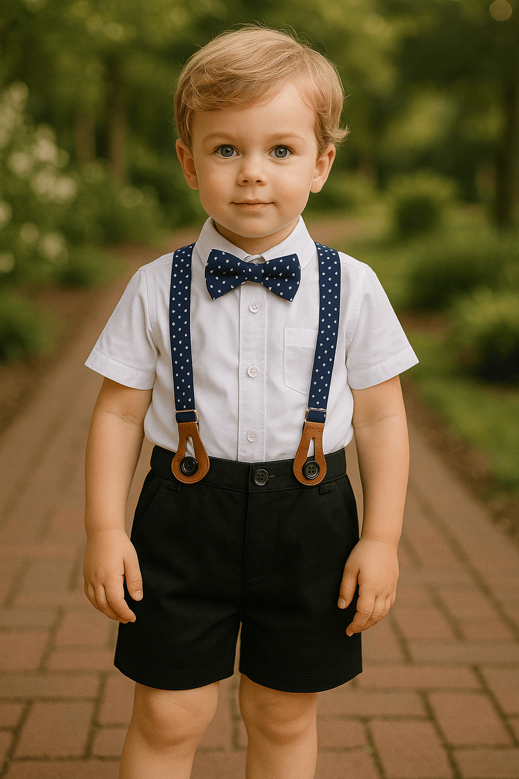 Baby Boy Formal Outfit with Bow Tie and Suspenders