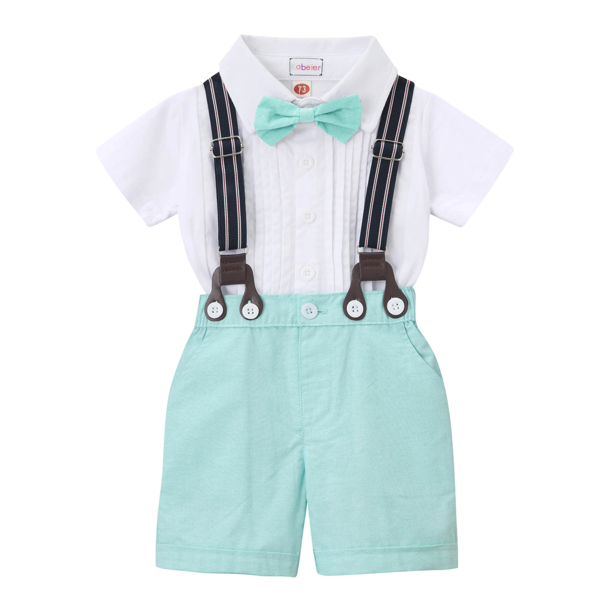 Green / 3M Baby Boy Formal Outfit with Bow Tie and Suspenders