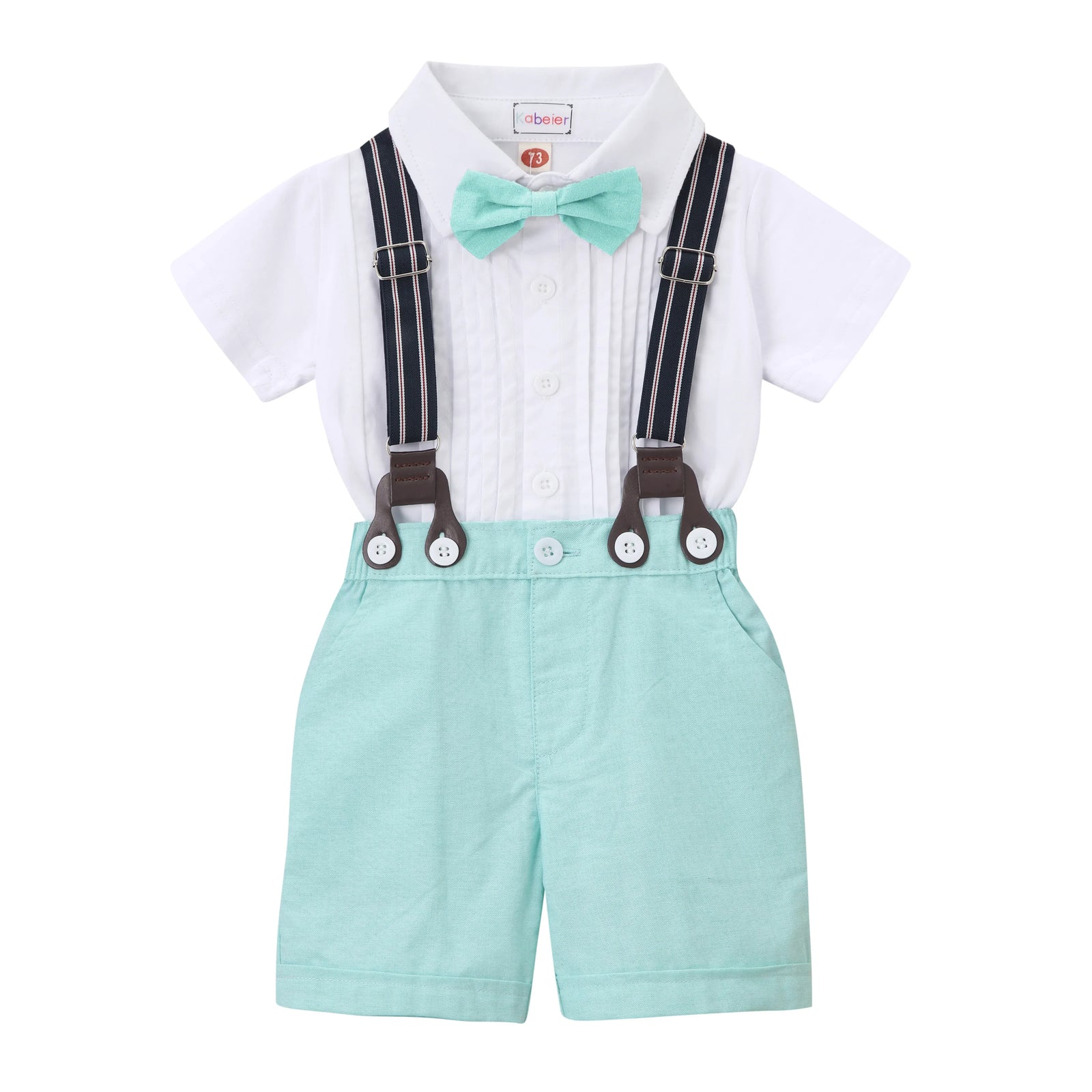 Green / 3M Baby Boy Formal Outfit with Bow Tie and Suspenders