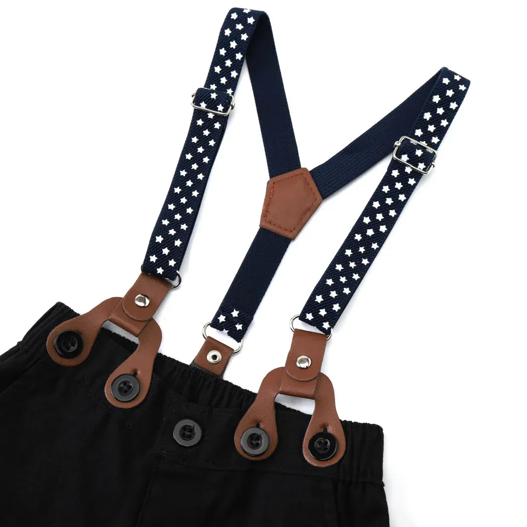 Baby Boy Formal Outfit with Bow Tie and Suspenders