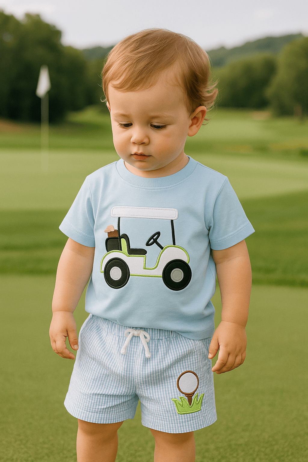 Baby Boy Golf Shirt and Plaid Shorts Set