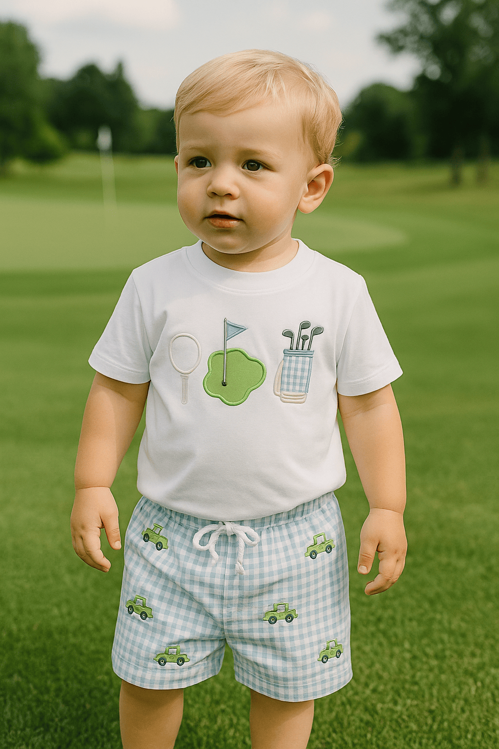 Baby Boy Golf Shirt and Plaid Shorts Set