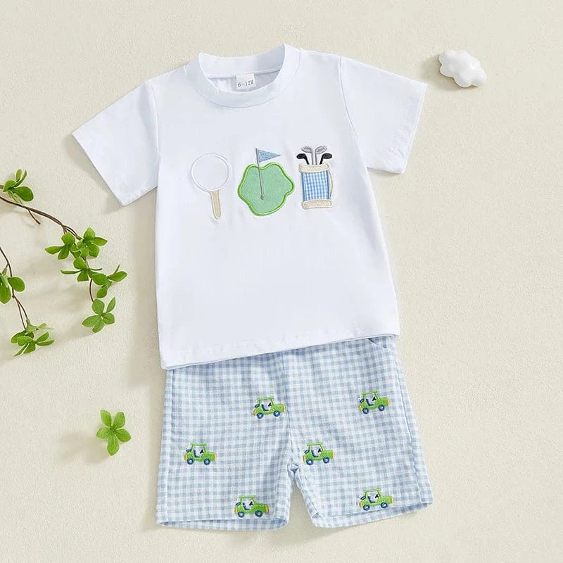 Baby Boy Golf Shirt and Plaid Shorts Set