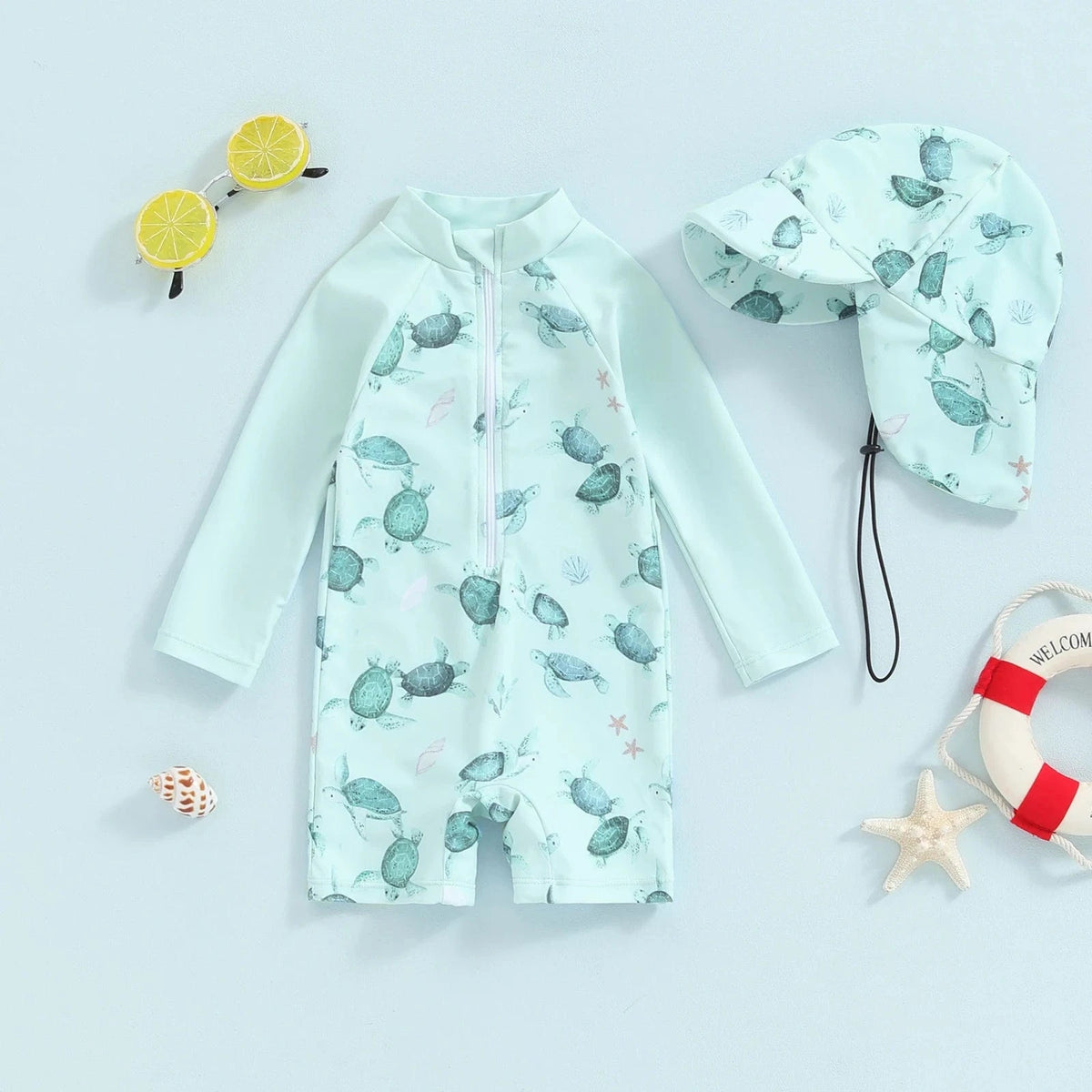 green / 0-3M Baby Boy Rash Guard Swimsuit Set with Hat