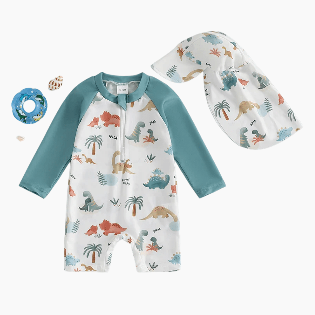 Baby Boy Rash Guard Swimsuit with Swim Cap