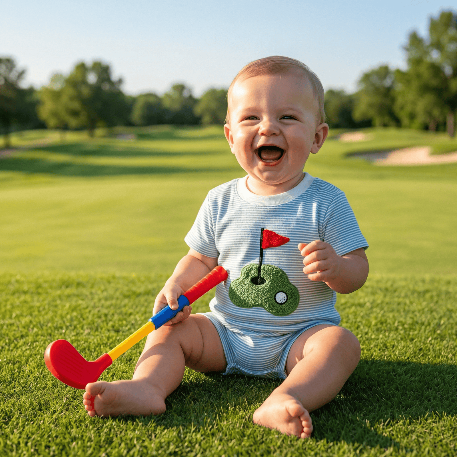 Baby Boy's Striped Golf Patch Romper