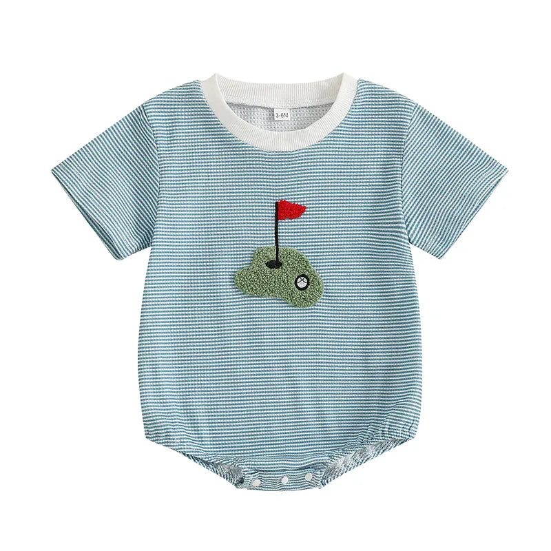Blue / 0-3M Baby Boy's Striped Golf Patch Romper