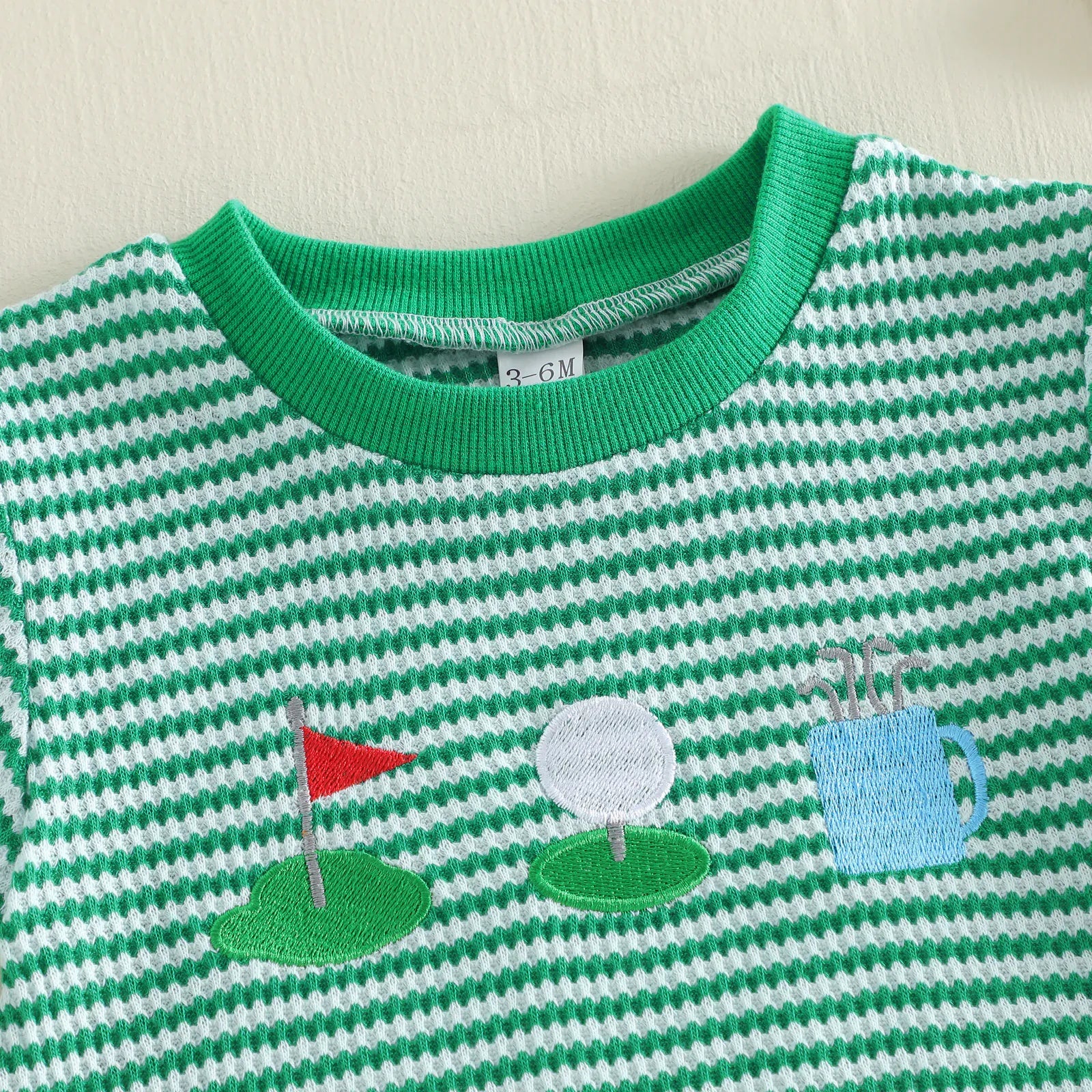 Baby Boy's Striped Golf Themed Embroidered Romper
