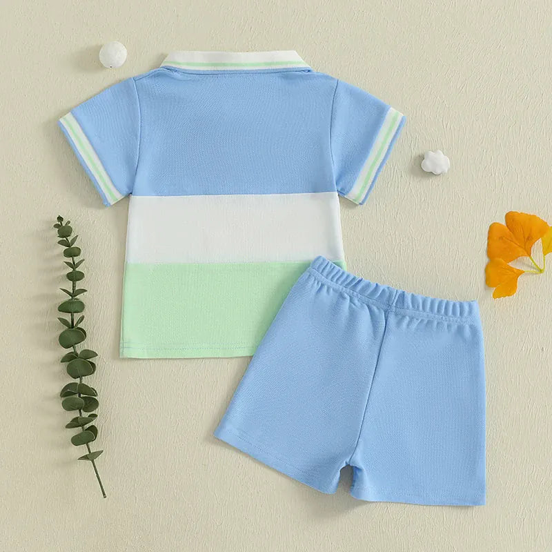 Baby Boy Tennis Ball Pattern Polo T-Shirt & Elastic Shorts 2-Piece Summer Set