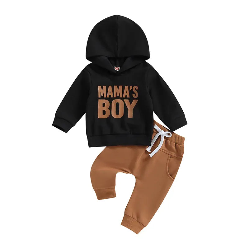 Black / 0-6M Baby Boys Letter Print Hoodie & Jogger Pants 2-Piece Set