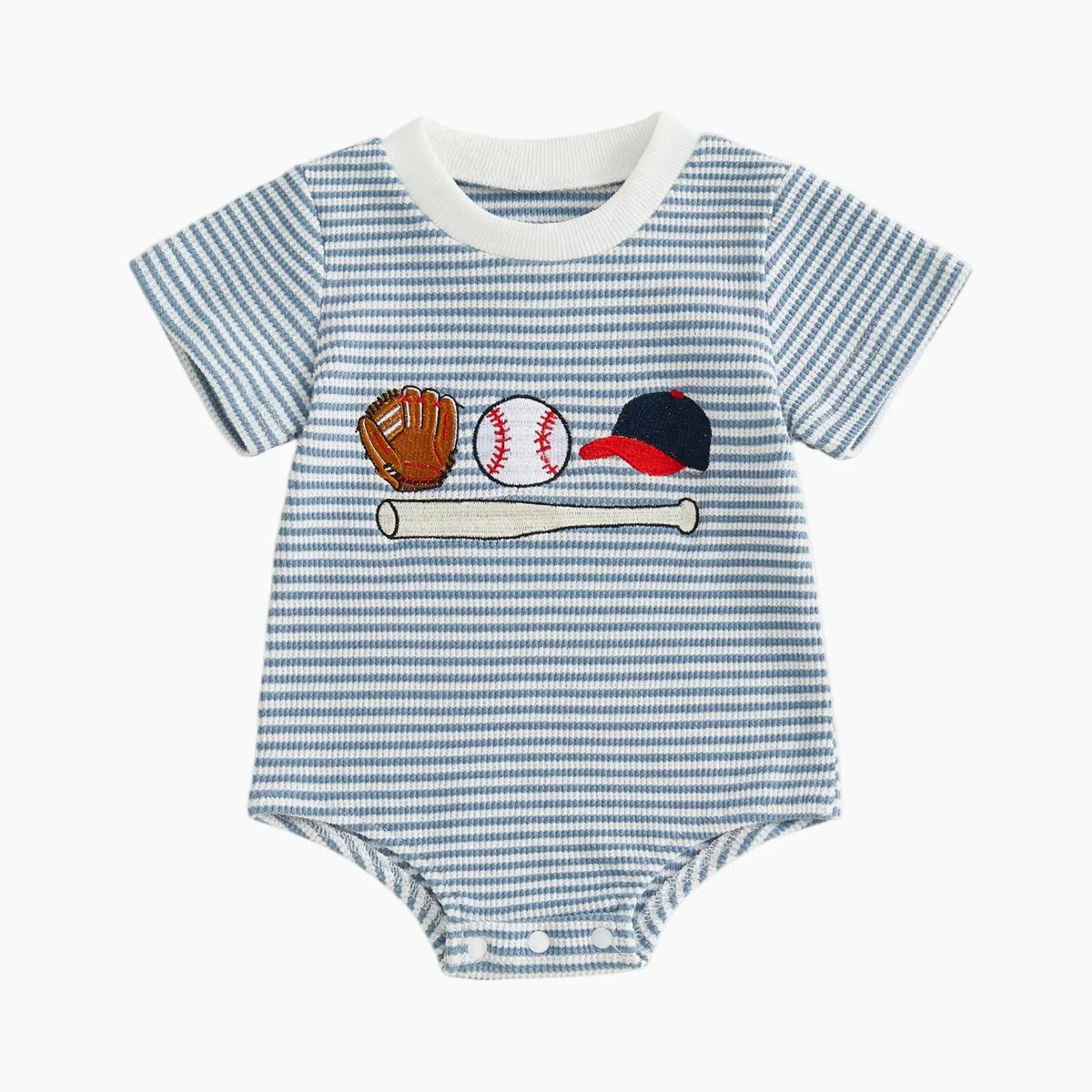 Blue / 0-3M Baby Boys' Striped Baseball Embroidered Romper