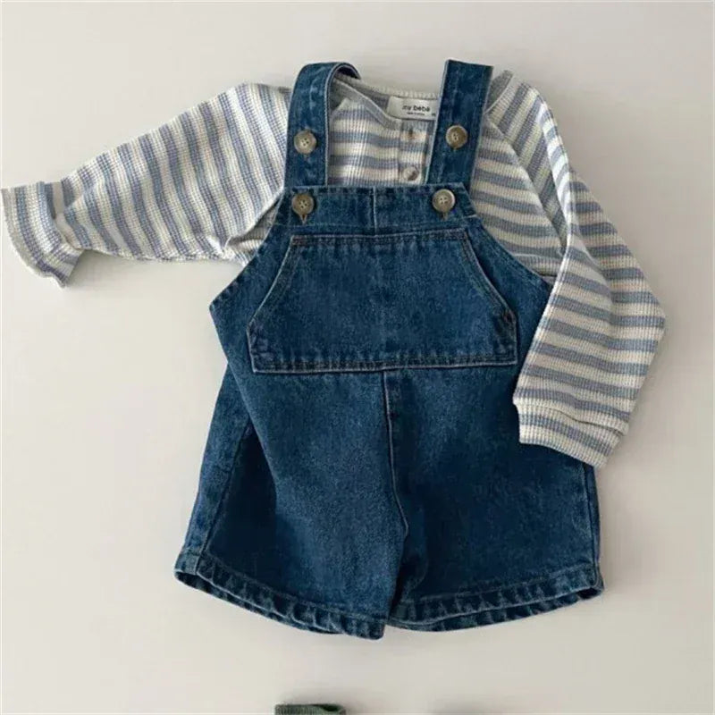 dark blue / 6M Baby Denim Suspender Pants