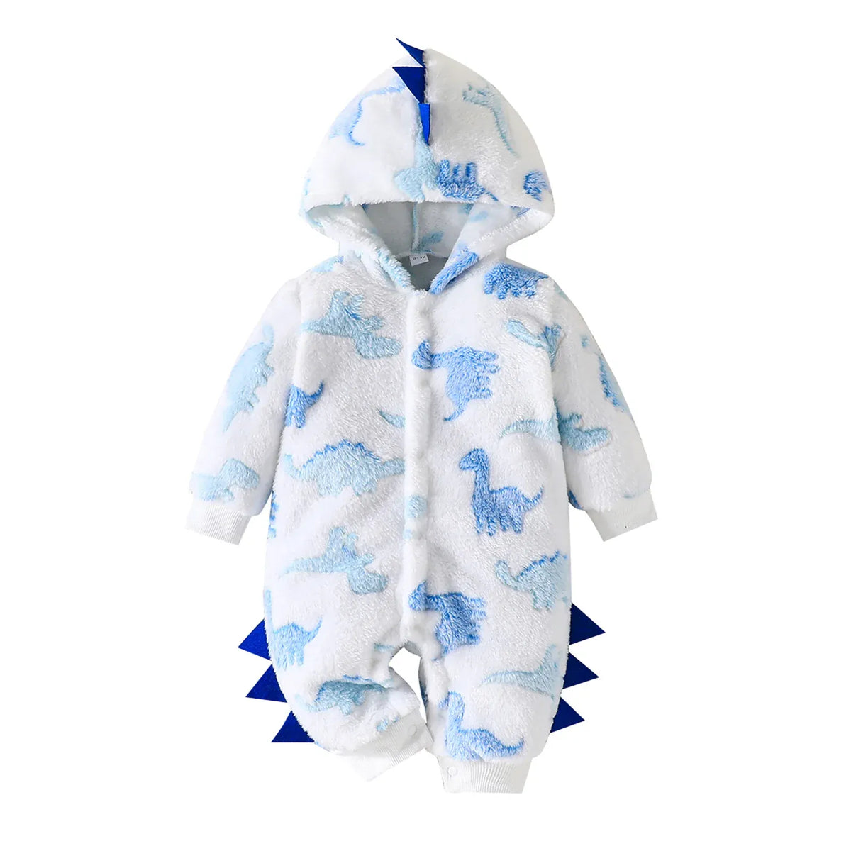 White &amp; Blue / 0-3M Baby Dinosaur Fleece Romper