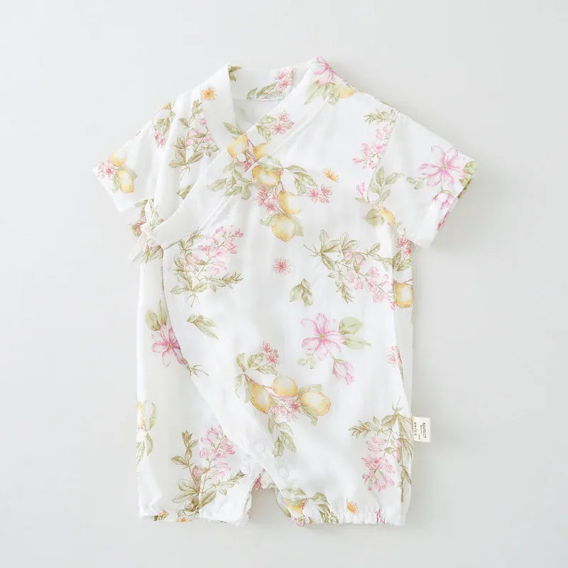 Lemon Garden / 0-3M Baby Double Layer Muslin Kimono Onesie