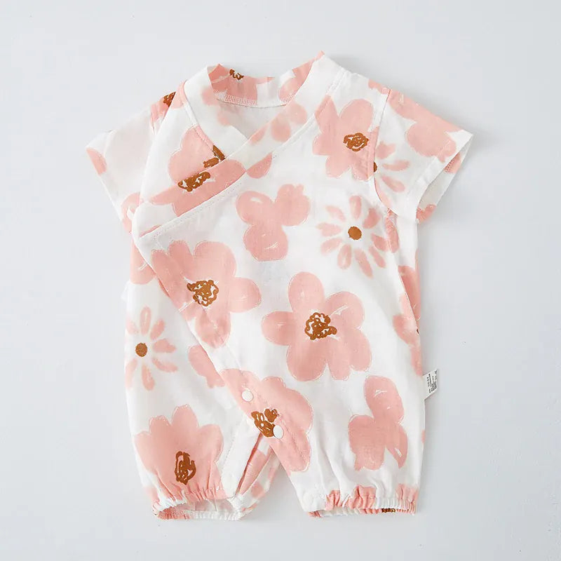 Pink Daisy / 0-3M Baby Double Layer Muslin Kimono Onesie