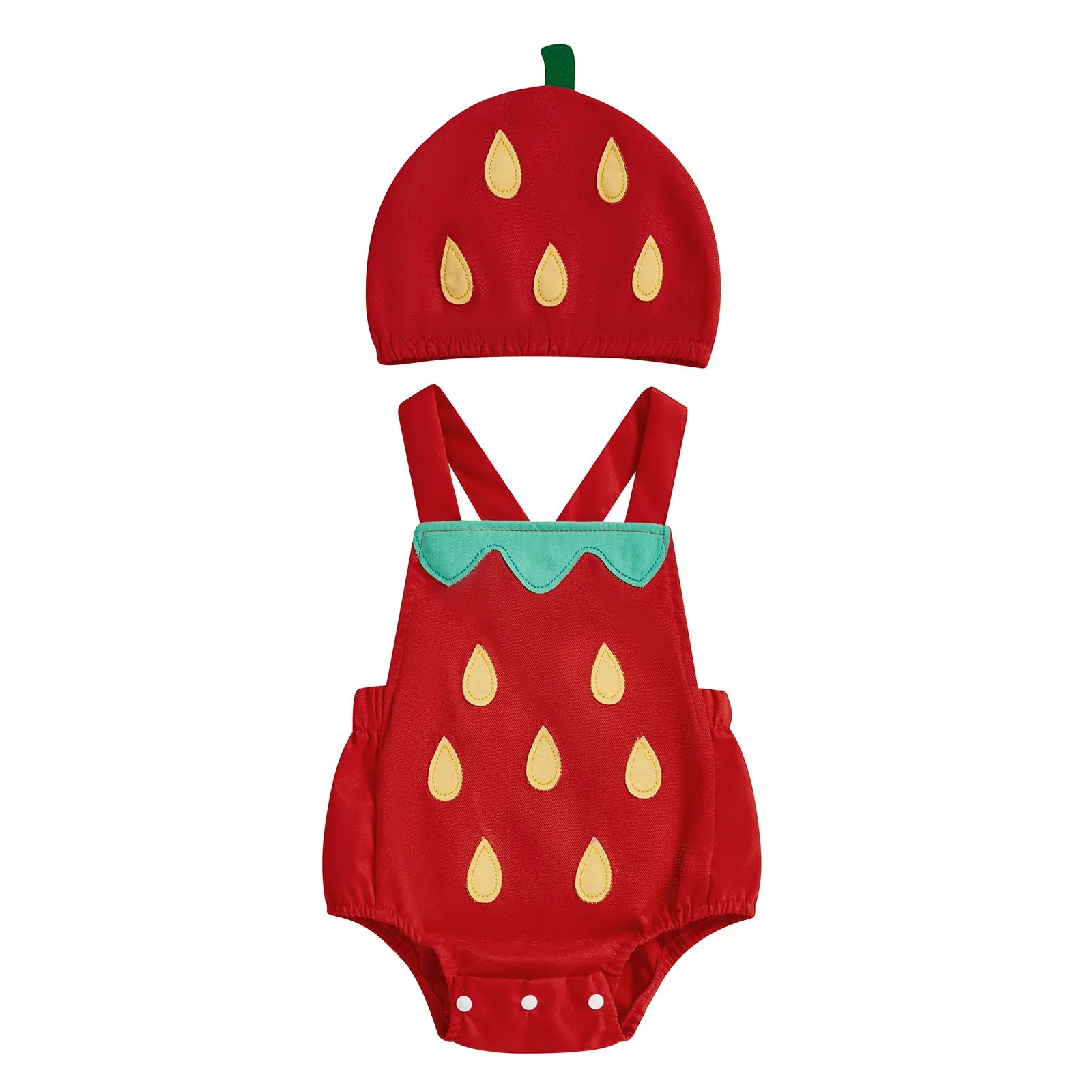 Red / 0-3M Baby Fruit Overalls Romper & Hat Set Summer Outfit 0–18 Months