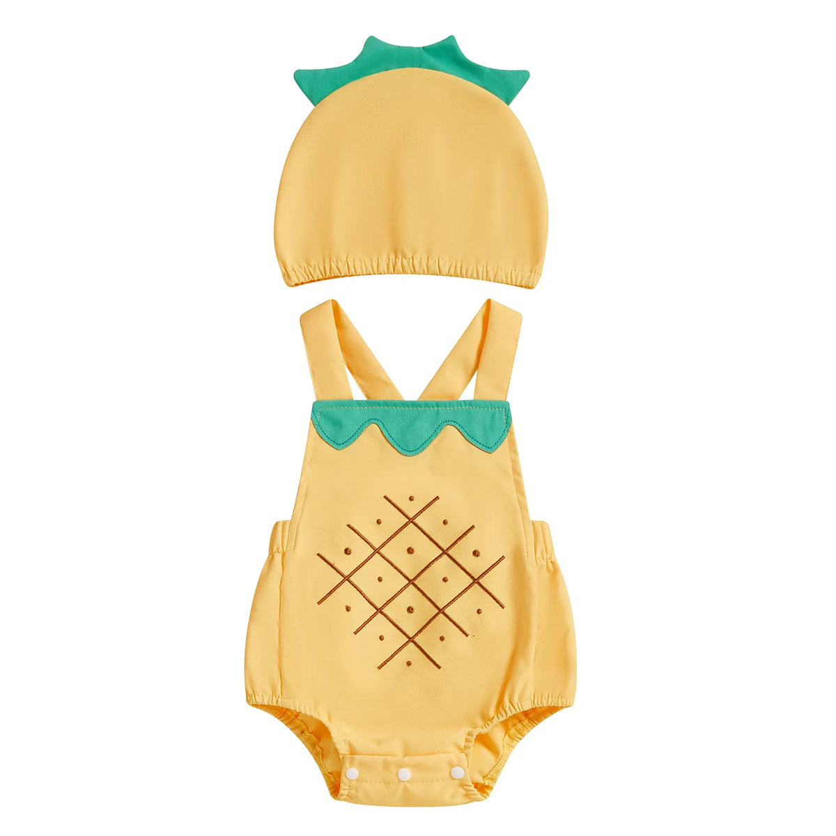 Yellow / 0-3M Baby Fruit Overalls Romper & Hat Set Summer Outfit 0–18 Months