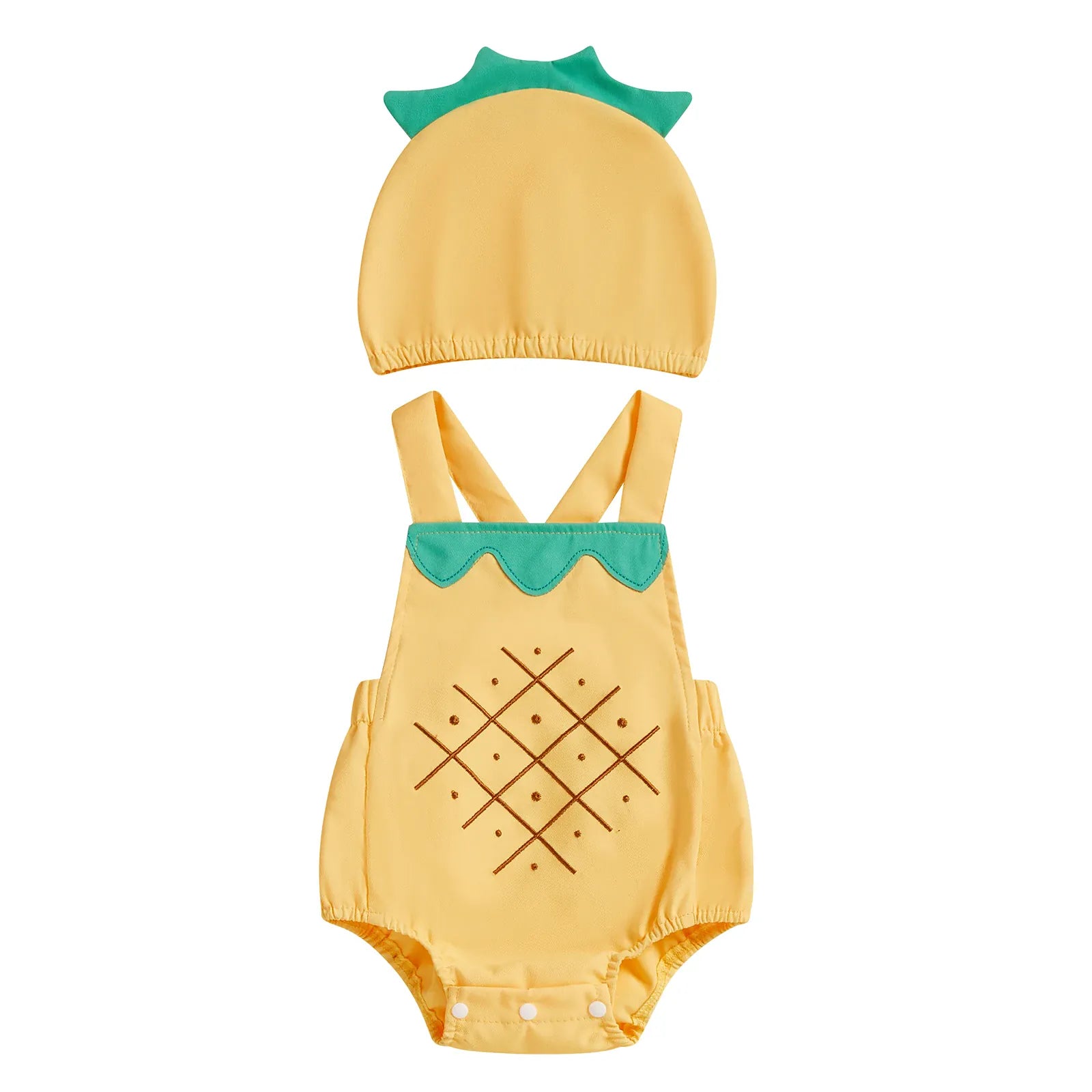 Yellow / 0-3M Baby Fruit Overalls Romper & Hat Set Summer Outfit 0–18 Months